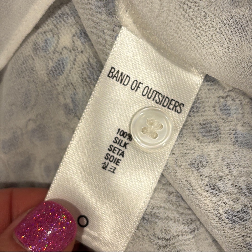 Band of Outsiders Scribble Flower Silk Flutter Sleeve Shirt Dress - Picture 4 of 12